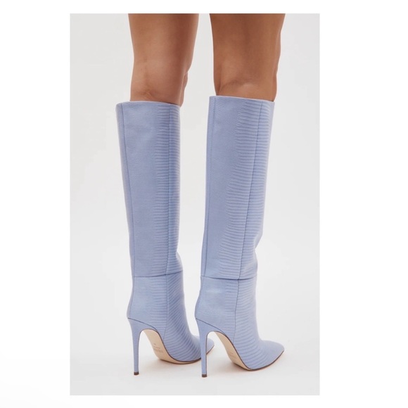 New! PARIS TEXAS 105mm Snakeskin Lizard Effect Knee High Leather Boots in Denim - Picture 7 of 16